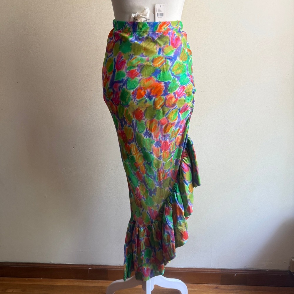 Asymmetrical Midi Skirt Floral Ruffle Hope for Flowers Tracy Reese‎ XS NWT